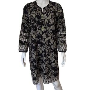 Junaid Jamshed J. Pret Black Floral Paisley Cotton Tunic Kurti Womens XL 16